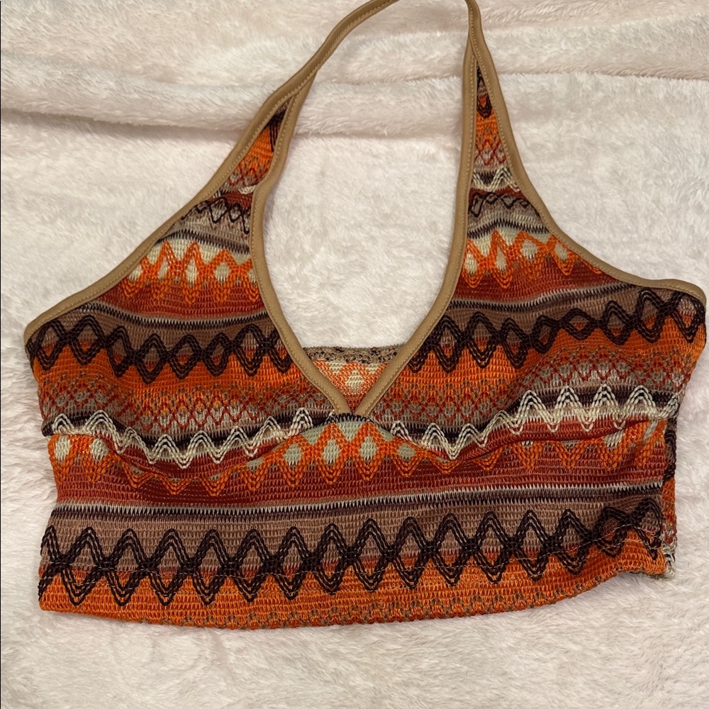 Bohemian Knit Halter Top - Orange and Brown